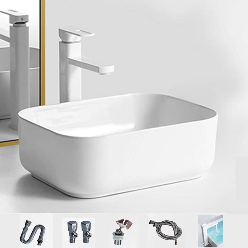 Contemporary Bathroom Sink Porcelain Square Vessel Bathroom Sink with Pop-Up Drain