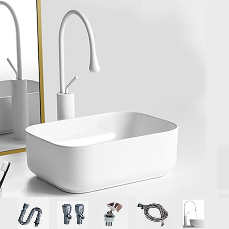 Contemporary Bathroom Sink Porcelain Square Vessel Bathroom Sink with Pop-Up Drain