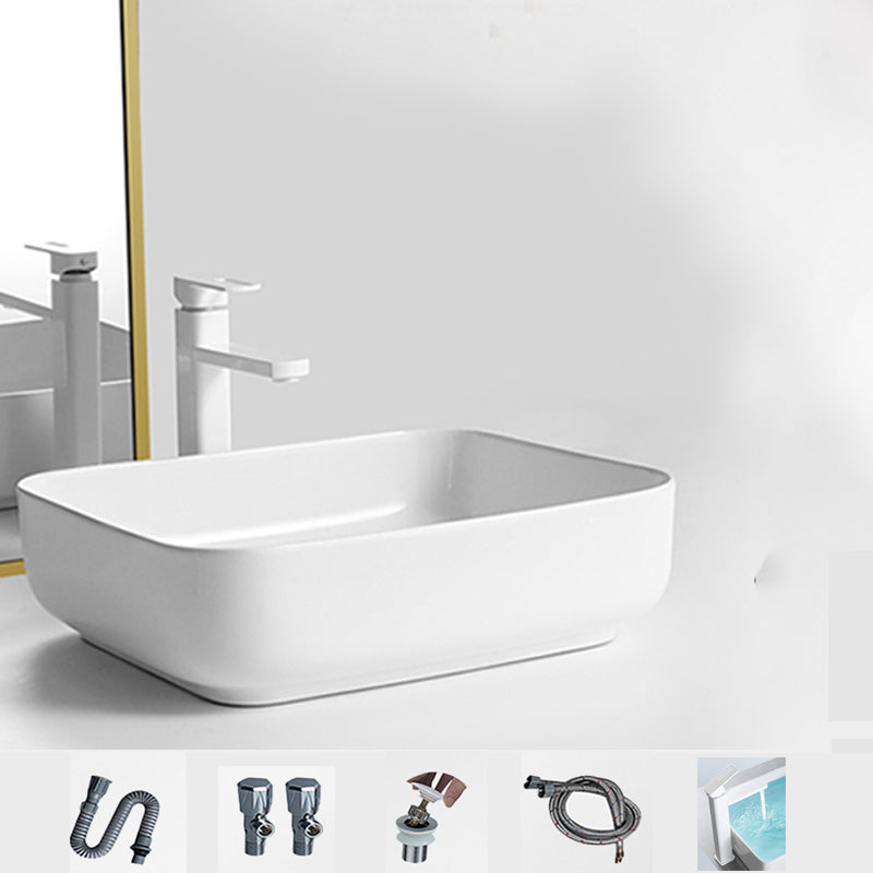 Contemporary Bathroom Sink Porcelain Square Vessel Bathroom Sink with Pop-Up Drain