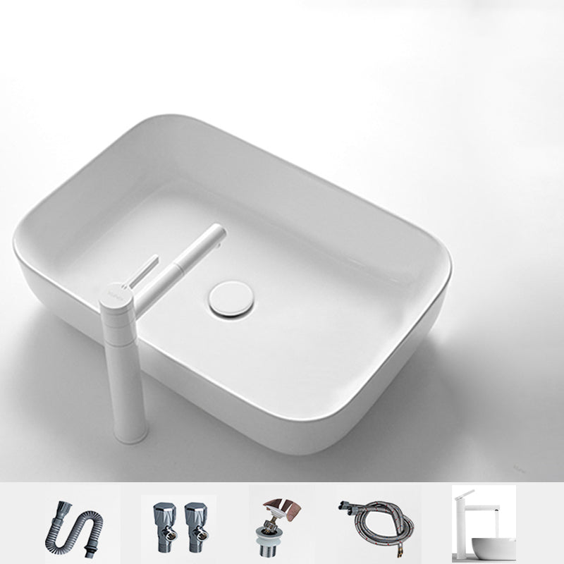 Contemporary Bathroom Sink Porcelain Square Vessel Bathroom Sink with Pop-Up Drain