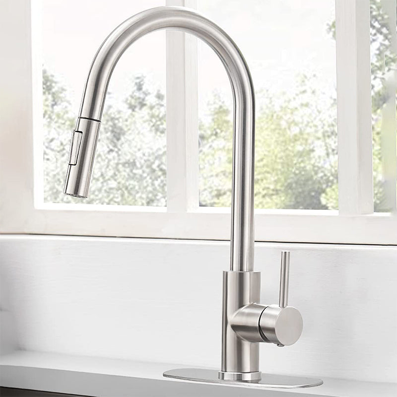 304 Stainless Steel Kitchen Faucet 3-Function Spray High Arc with Pull down Sprayer