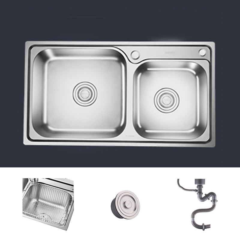 Stainless Steel Double Sink Kitchen Sink 2 Holes Drop-In Sink