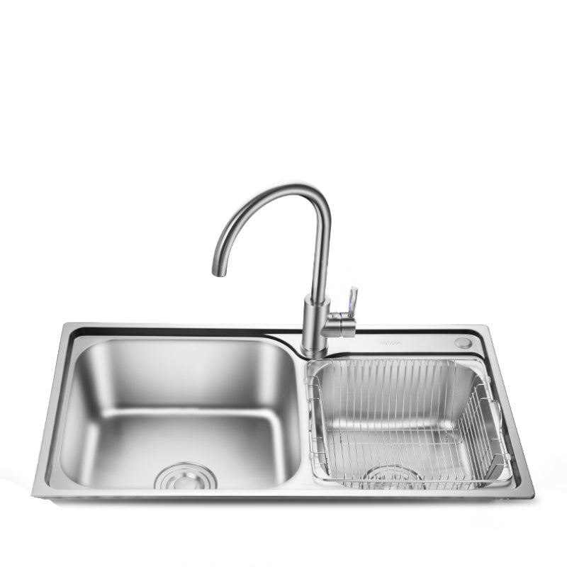 Stainless Steel Double Sink Kitchen Sink 2 Holes Drop-In Sink