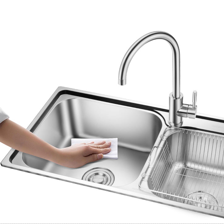 Stainless Steel Double Sink Kitchen Sink 2 Holes Drop-In Sink