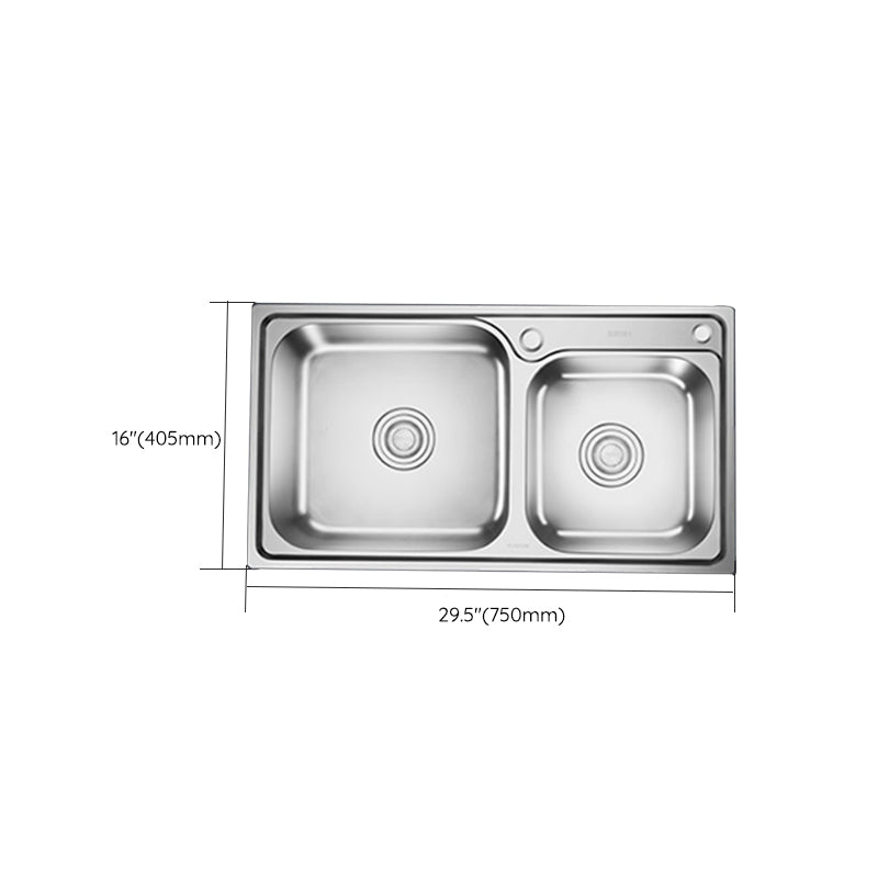 Stainless Steel Double Sink Kitchen Sink 2 Holes Drop-In Sink