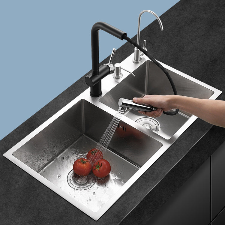 Stainless Steel Double Sink Kitchen Sink 3 Holes Drop-In Sink with Drain Assembly