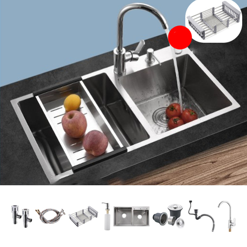 Stainless Steel Double Sink Kitchen Sink 3 Holes Drop-In Sink with Drain Assembly