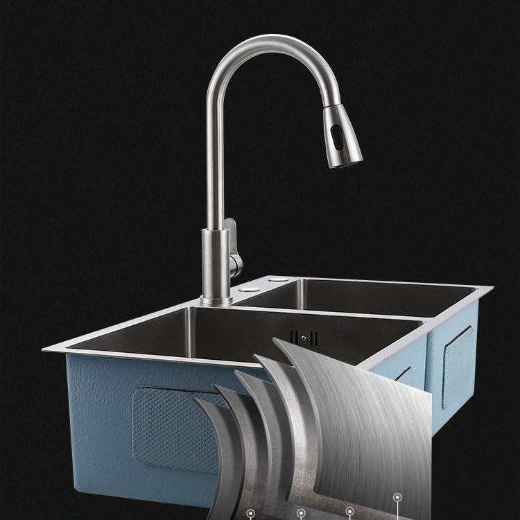 Stainless Steel Double Sink Kitchen Sink 3 Holes Drop-In Sink with Drain Assembly