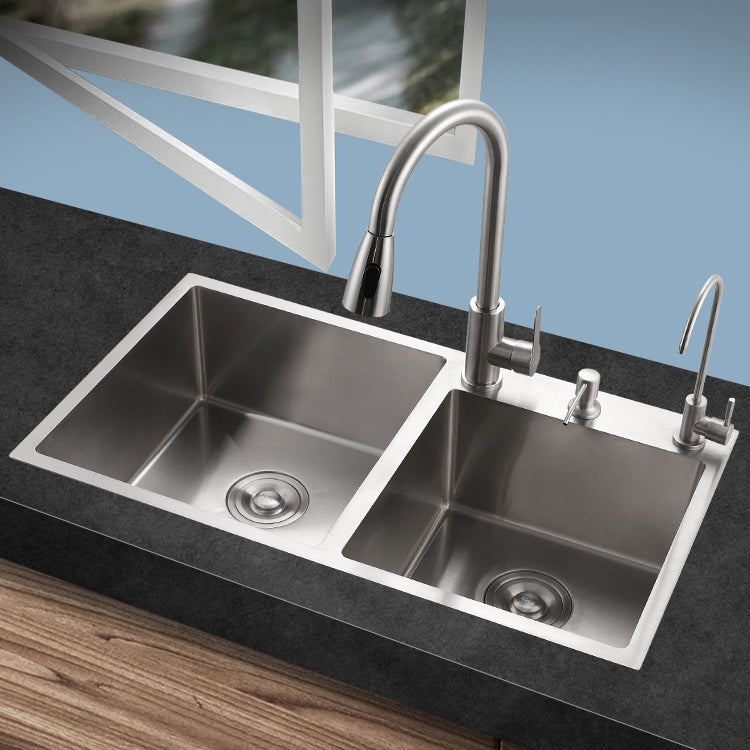Stainless Steel Double Sink Kitchen Sink 3 Holes Drop-In Sink with Drain Assembly