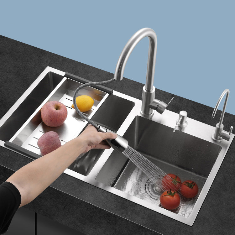 Stainless Steel Double Sink Kitchen Sink 3 Holes Drop-In Sink with Drain Assembly