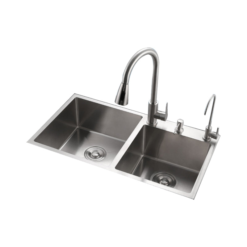 Stainless Steel Double Sink Kitchen Sink 3 Holes Drop-In Sink with Drain Assembly