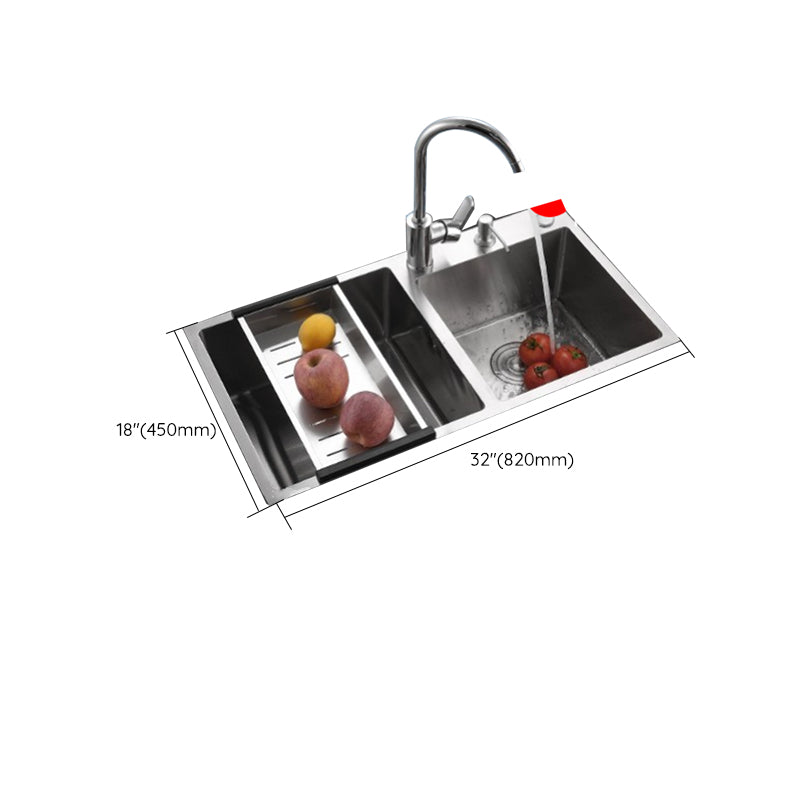 Stainless Steel Double Sink Kitchen Sink 3 Holes Drop-In Sink with Drain Assembly