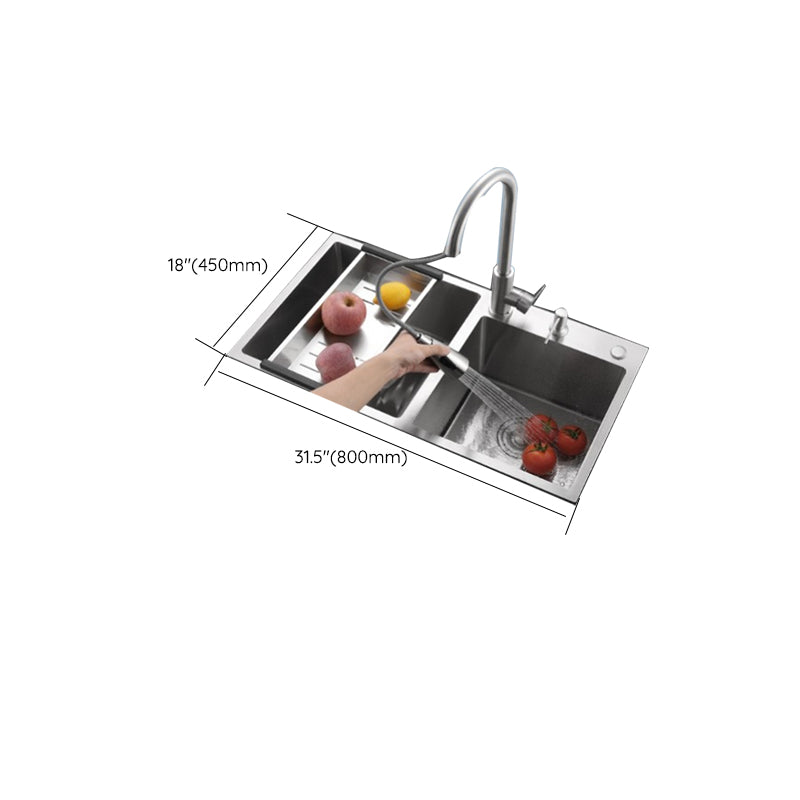 Stainless Steel Double Sink Kitchen Sink 3 Holes Drop-In Sink with Drain Assembly