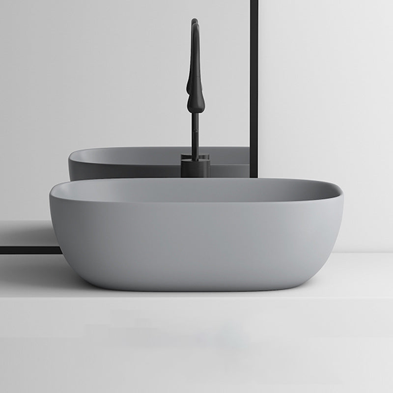 Modern Vessel Lavatory Sink Rectangular Porcelain with Faucet and Pop-Up Drain Basin Sink