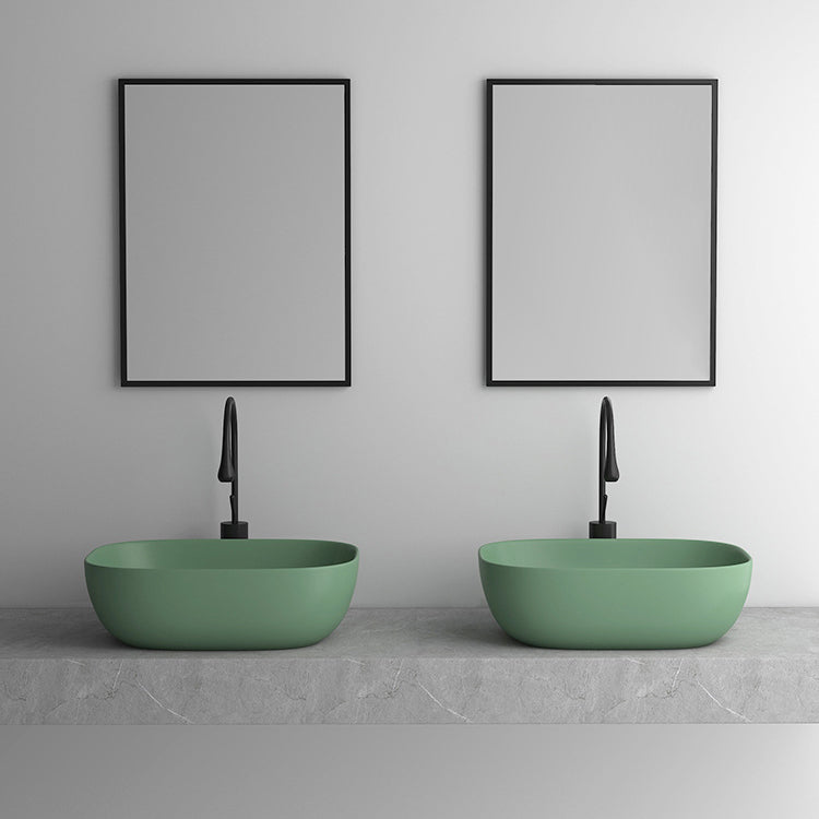Modern Vessel Lavatory Sink Rectangular Porcelain with Faucet and Pop-Up Drain Basin Sink
