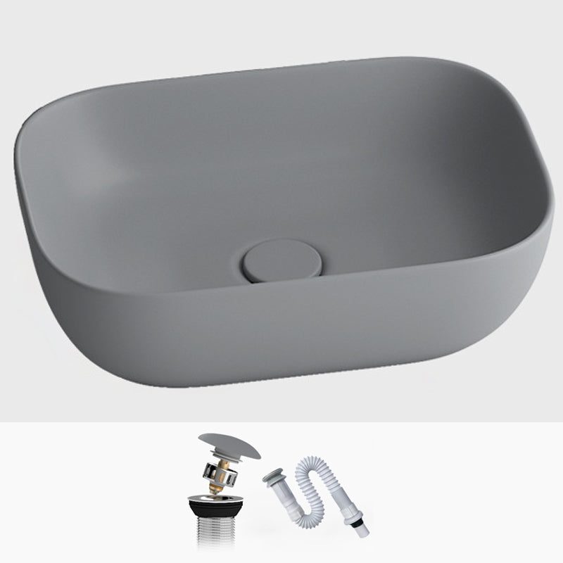 Modern Vessel Lavatory Sink Rectangular Porcelain with Faucet and Pop-Up Drain Basin Sink