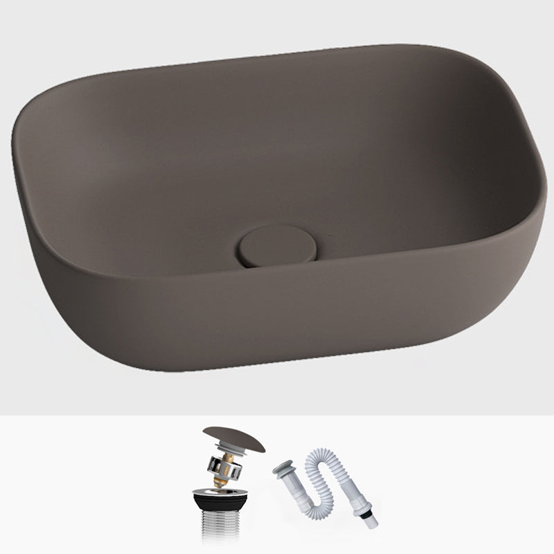 Modern Vessel Lavatory Sink Rectangular Porcelain with Faucet and Pop-Up Drain Basin Sink