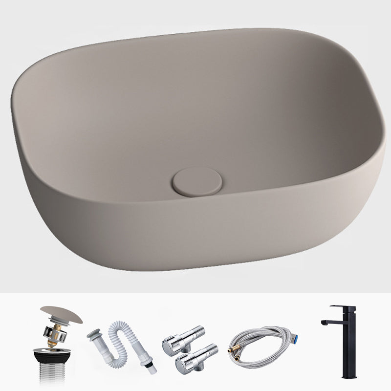 Modern Vessel Lavatory Sink Rectangular Porcelain with Faucet and Pop-Up Drain Basin Sink