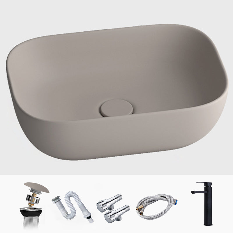 Modern Vessel Lavatory Sink Rectangular Porcelain with Faucet and Pop-Up Drain Basin Sink