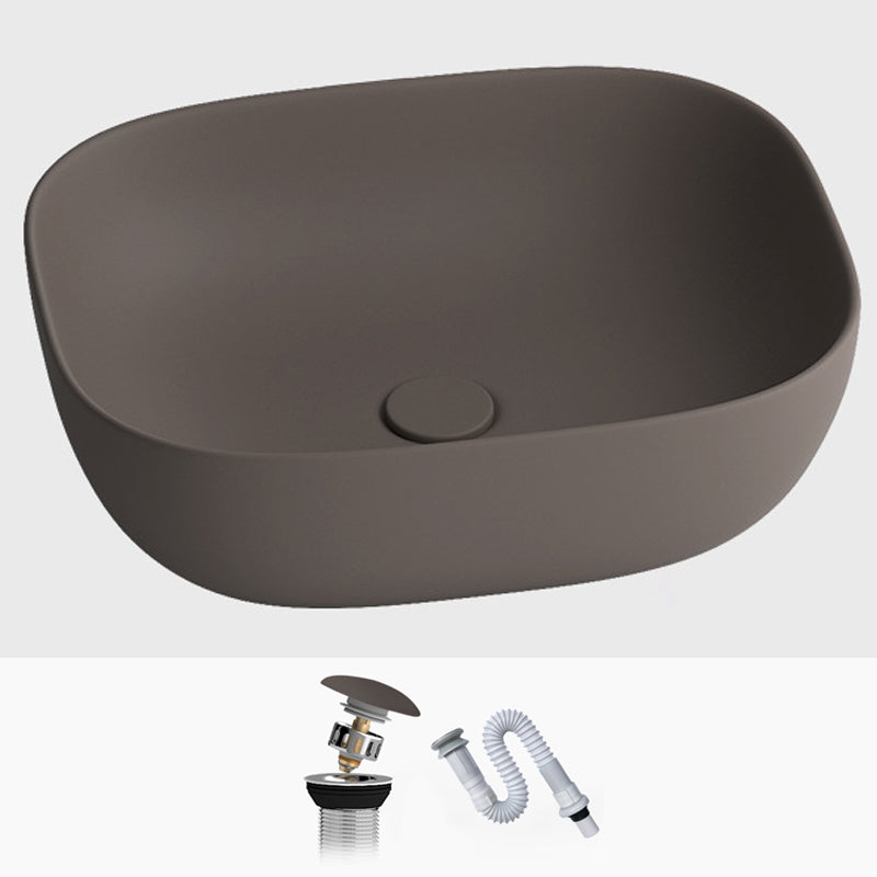 Modern Vessel Lavatory Sink Rectangular Porcelain with Faucet and Pop-Up Drain Basin Sink
