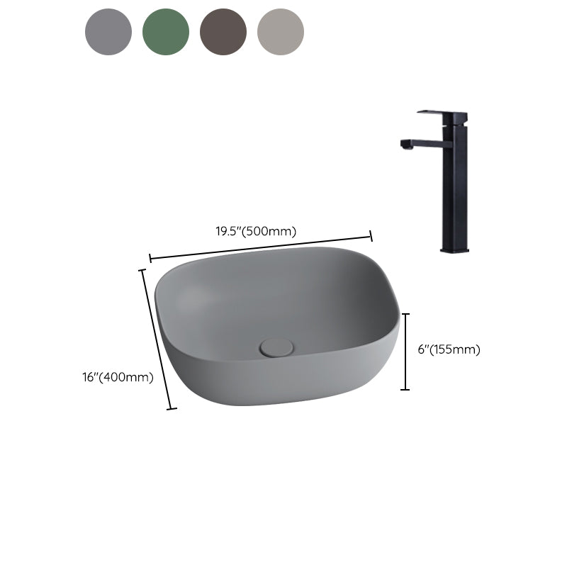 Modern Vessel Lavatory Sink Rectangular Porcelain with Faucet and Pop-Up Drain Basin Sink