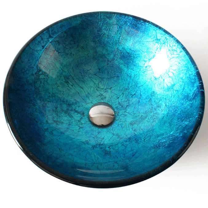 Traditional Vessel Bathroom Sink Round Hand Distressed Basin Sink(Not Including Faucet)