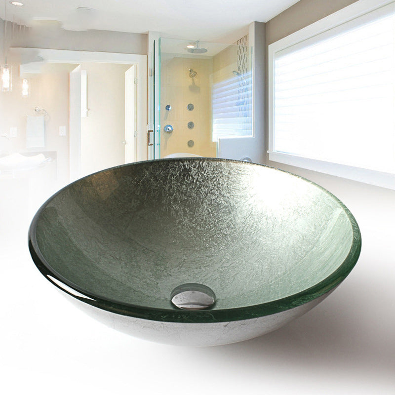 Traditional Vessel Bathroom Sink Round Hand Distressed Basin Sink(Not Including Faucet)