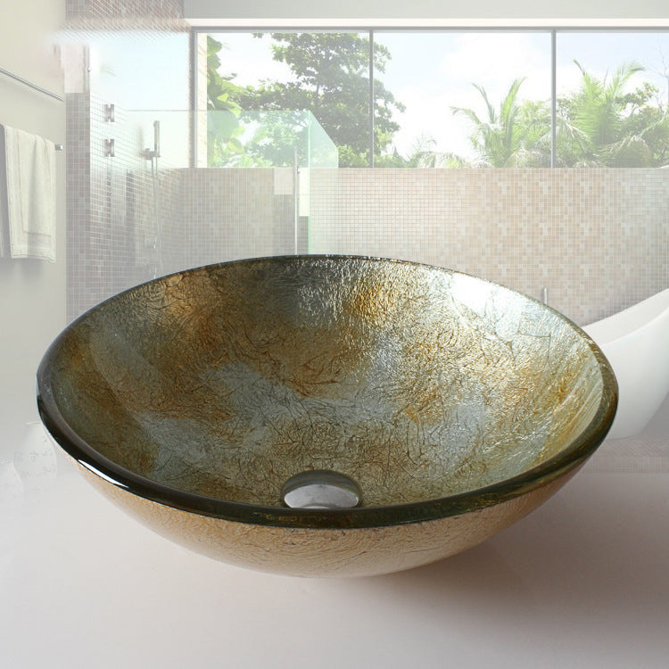 Traditional Vessel Bathroom Sink Round Hand Distressed Basin Sink(Not Including Faucet)