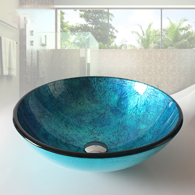 Traditional Vessel Bathroom Sink Round Hand Distressed Basin Sink(Not Including Faucet)