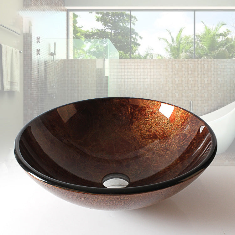 Traditional Vessel Bathroom Sink Round Hand Distressed Basin Sink(Not Including Faucet)