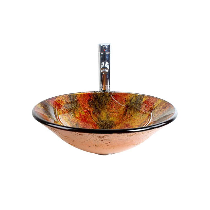 Traditional Vessel Bathroom Sink Round Hand Distressed Basin Sink(Not Including Faucet)