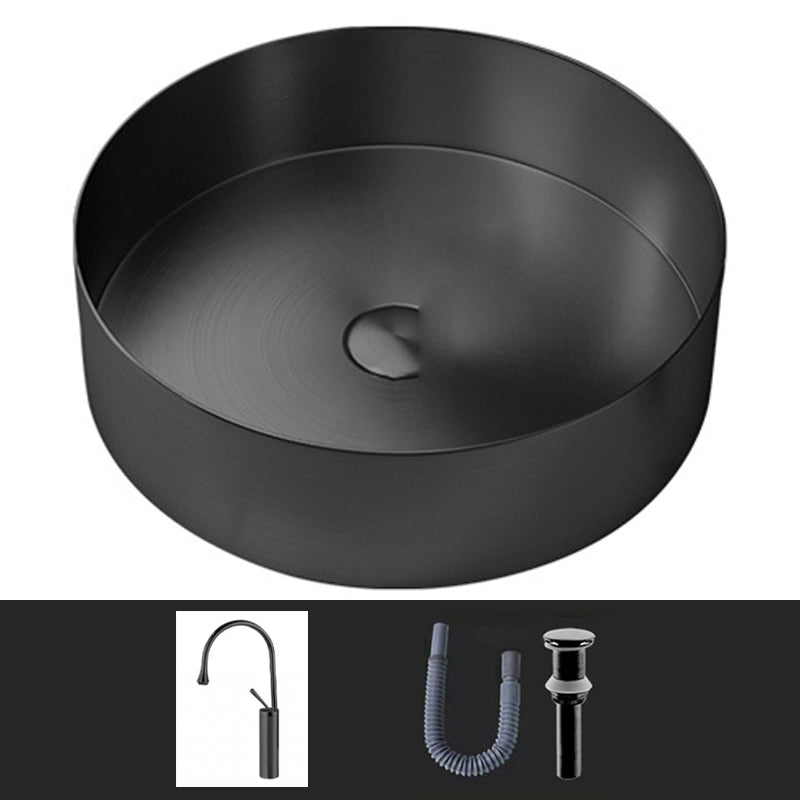 Modern Vessel Sink Round Metal with Faucet and Pop-Up Drain Vessel Lavatory Sink