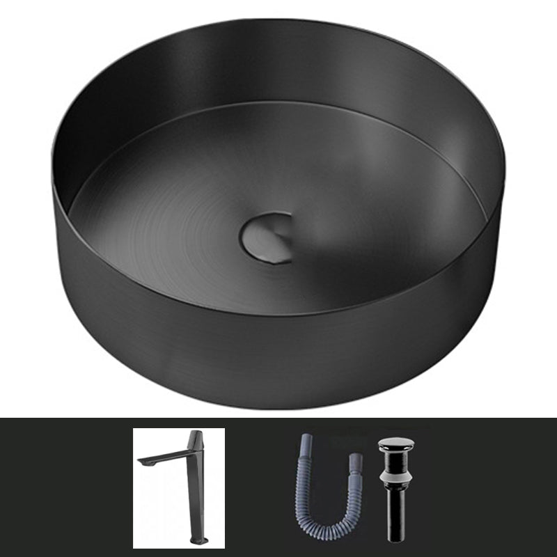 Modern Vessel Sink Round Metal with Faucet and Pop-Up Drain Vessel Lavatory Sink