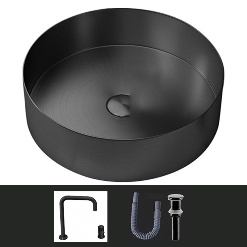 Modern Vessel Sink Round Metal with Faucet and Pop-Up Drain Vessel Lavatory Sink