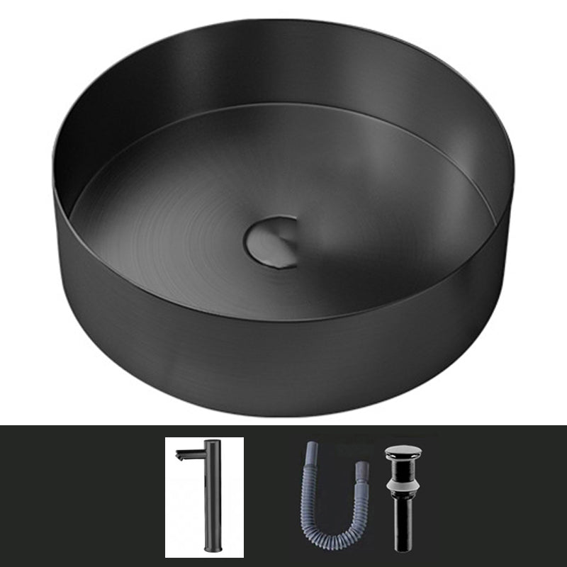 Modern Vessel Sink Round Metal with Faucet and Pop-Up Drain Vessel Lavatory Sink