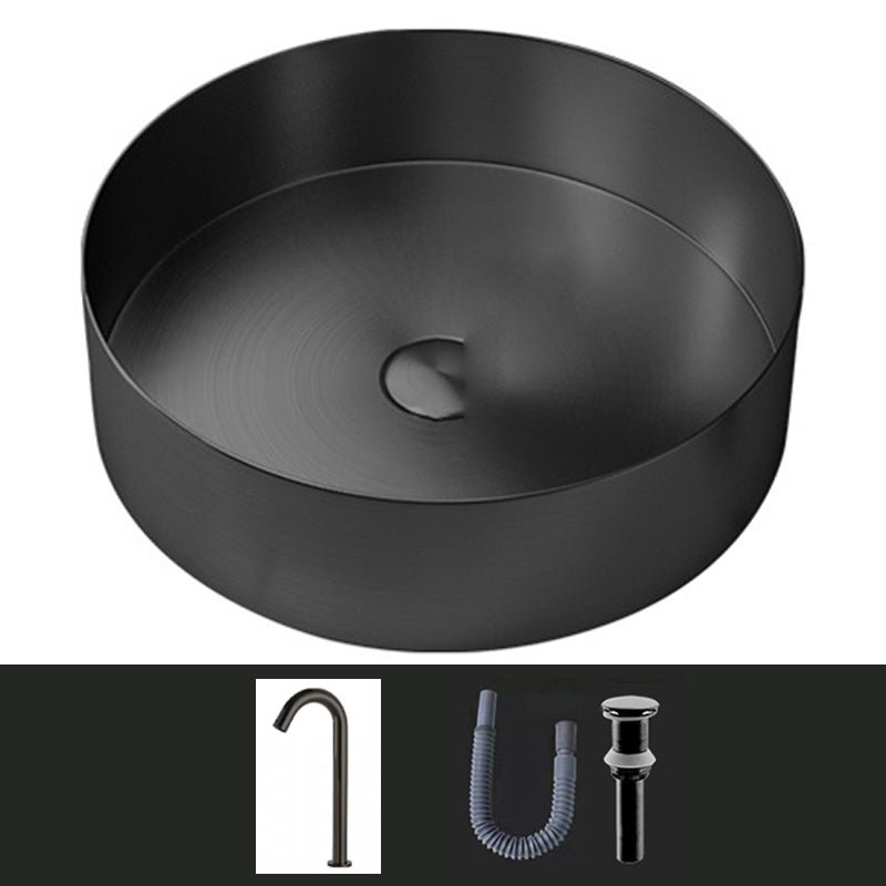 Modern Vessel Sink Round Metal with Faucet and Pop-Up Drain Vessel Lavatory Sink