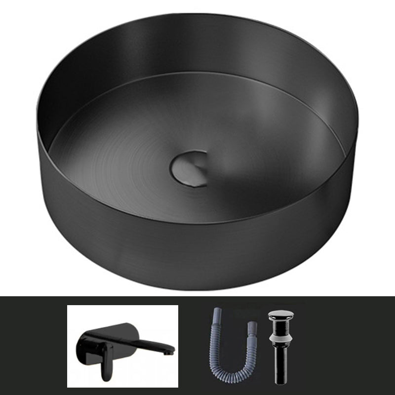Modern Vessel Sink Round Metal with Faucet and Pop-Up Drain Vessel Lavatory Sink