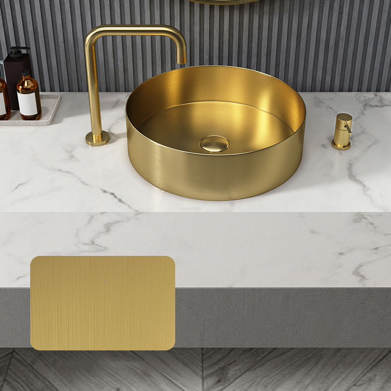 Modern Vessel Sink Round Metal with Faucet and Pop-Up Drain Vessel Lavatory Sink