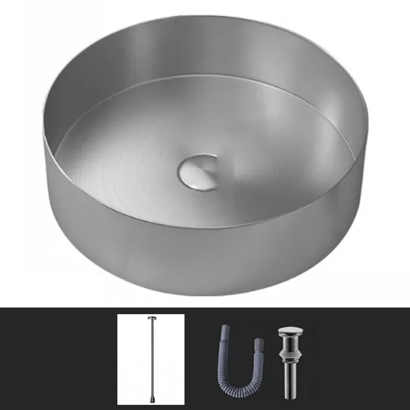 Modern Vessel Sink Round Metal with Faucet and Pop-Up Drain Vessel Lavatory Sink