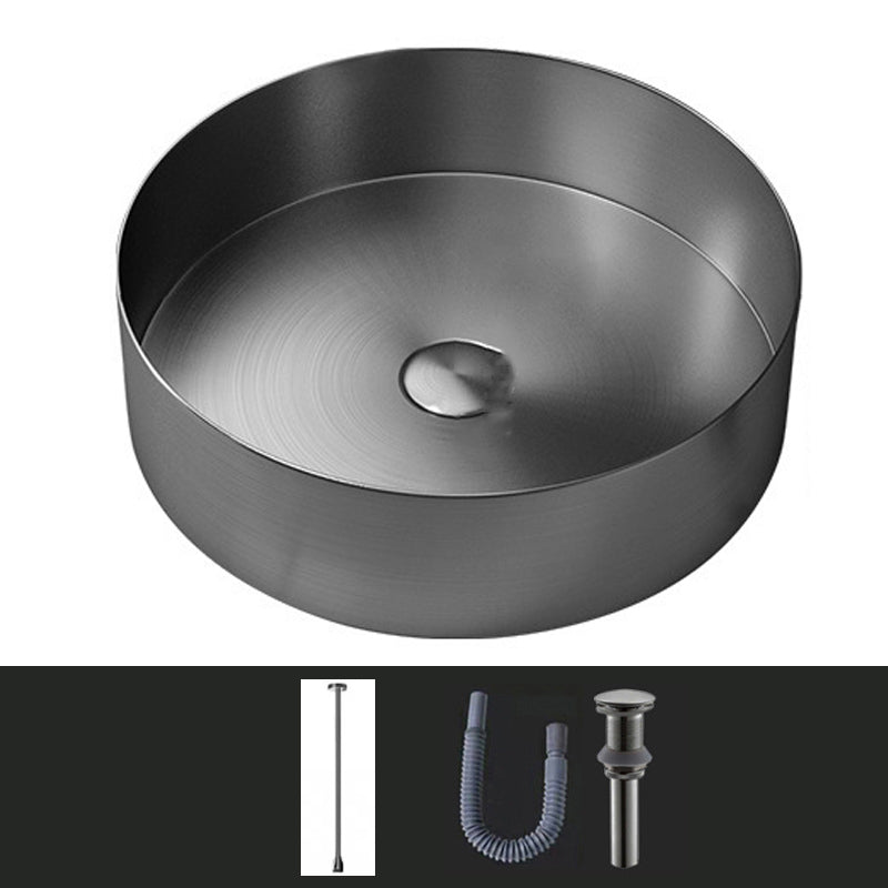 Modern Vessel Sink Round Metal with Faucet and Pop-Up Drain Vessel Lavatory Sink