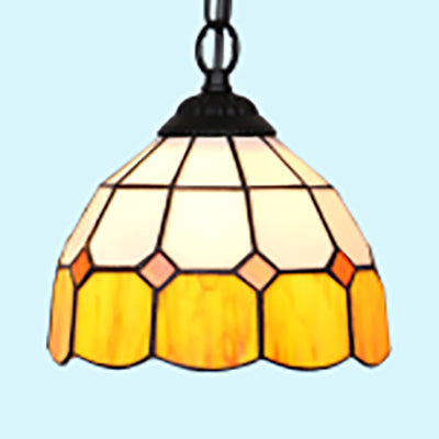 1 Head Bowl Suspension Lamp Tiffany-Style Black/White Hand Cut Glass Ceiling Pendant Light