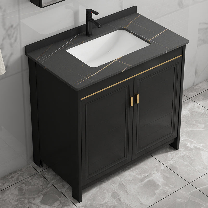 Black Bath Vanity Single Sink Metal Frame Mirror Vanity with Soft Close Door