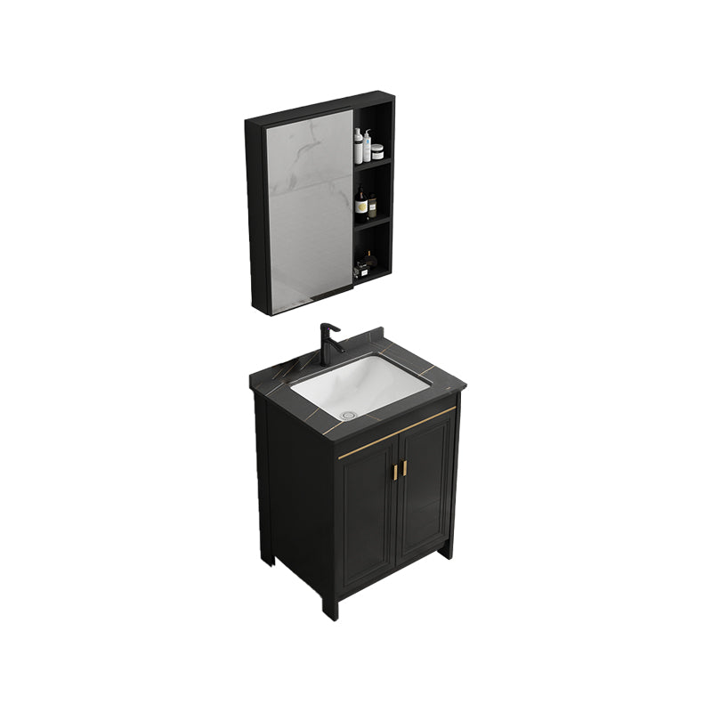 Black Bath Vanity Single Sink Metal Frame Mirror Vanity with Soft Close Door