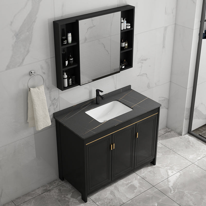 Black Bath Vanity Single Sink Metal Frame Mirror Vanity with Soft Close Door