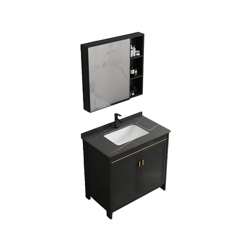Black Bath Vanity Single Sink Metal Frame Mirror Vanity with Soft Close Door