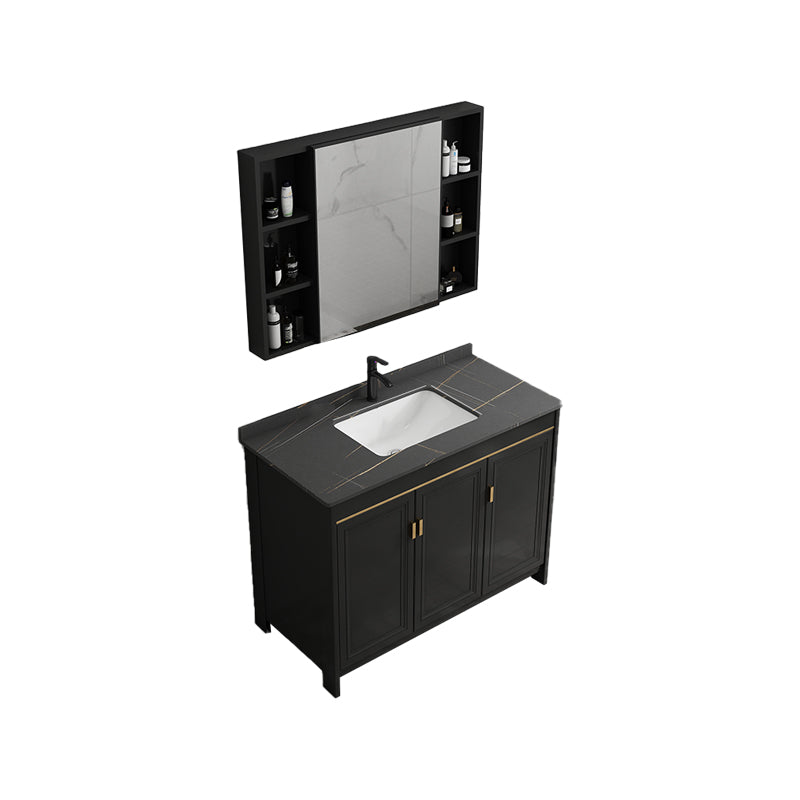 Black Bath Vanity Single Sink Metal Frame Mirror Vanity with Soft Close Door