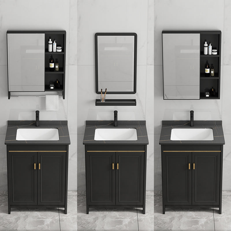 Black Bath Vanity Single Sink Metal Frame Mirror Vanity with Soft Close Door
