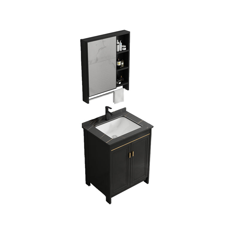 Black Bath Vanity Single Sink Metal Frame Mirror Vanity with Soft Close Door