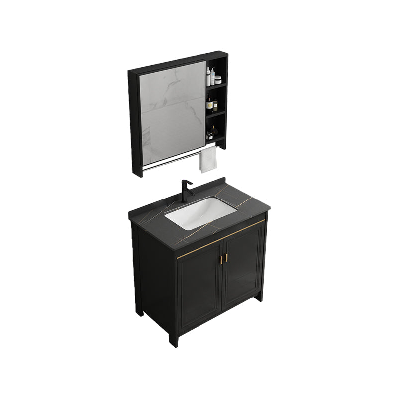 Black Bath Vanity Single Sink Metal Frame Mirror Vanity with Soft Close Door