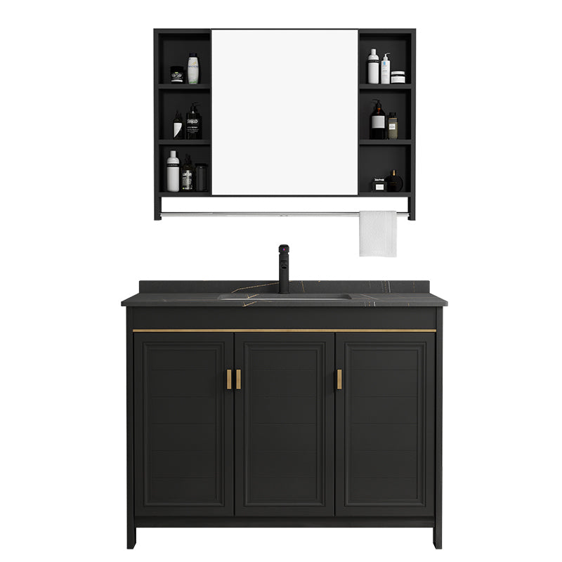 Black Bath Vanity Single Sink Metal Frame Mirror Vanity with Soft Close Door